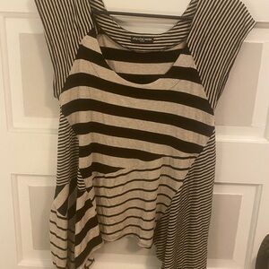 Black and grey Striped Asymmetrical Tee